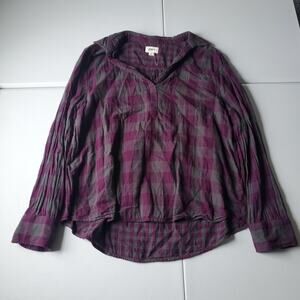 Pact Shirt Womens XL Purple Gray Plaid 100% Organic Cotton Tunic Long Sleeve Top